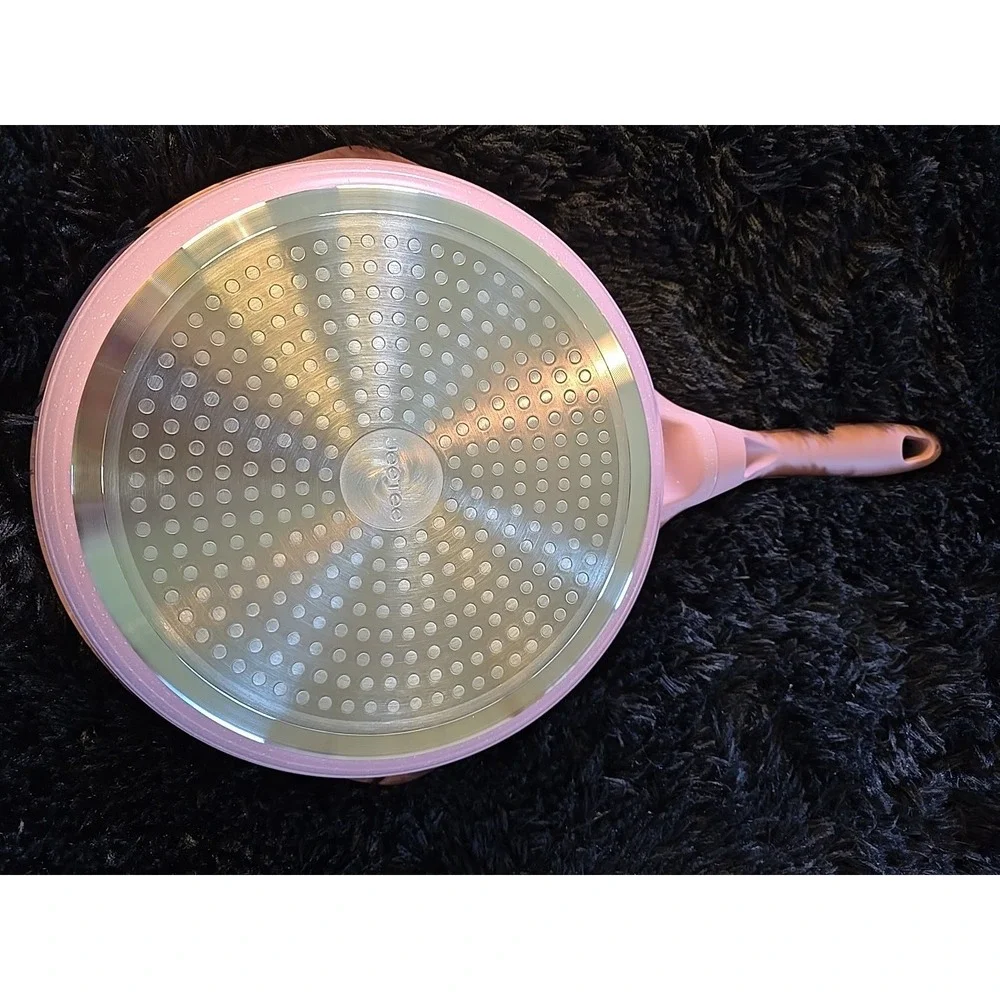 JEETEE 11 Inch Nonstick Frying Pan,‎ Stone Marble Coating With Lid Pink
